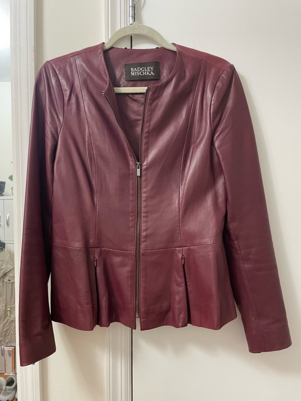 Badgley Mischka Peplum Leather Jacket